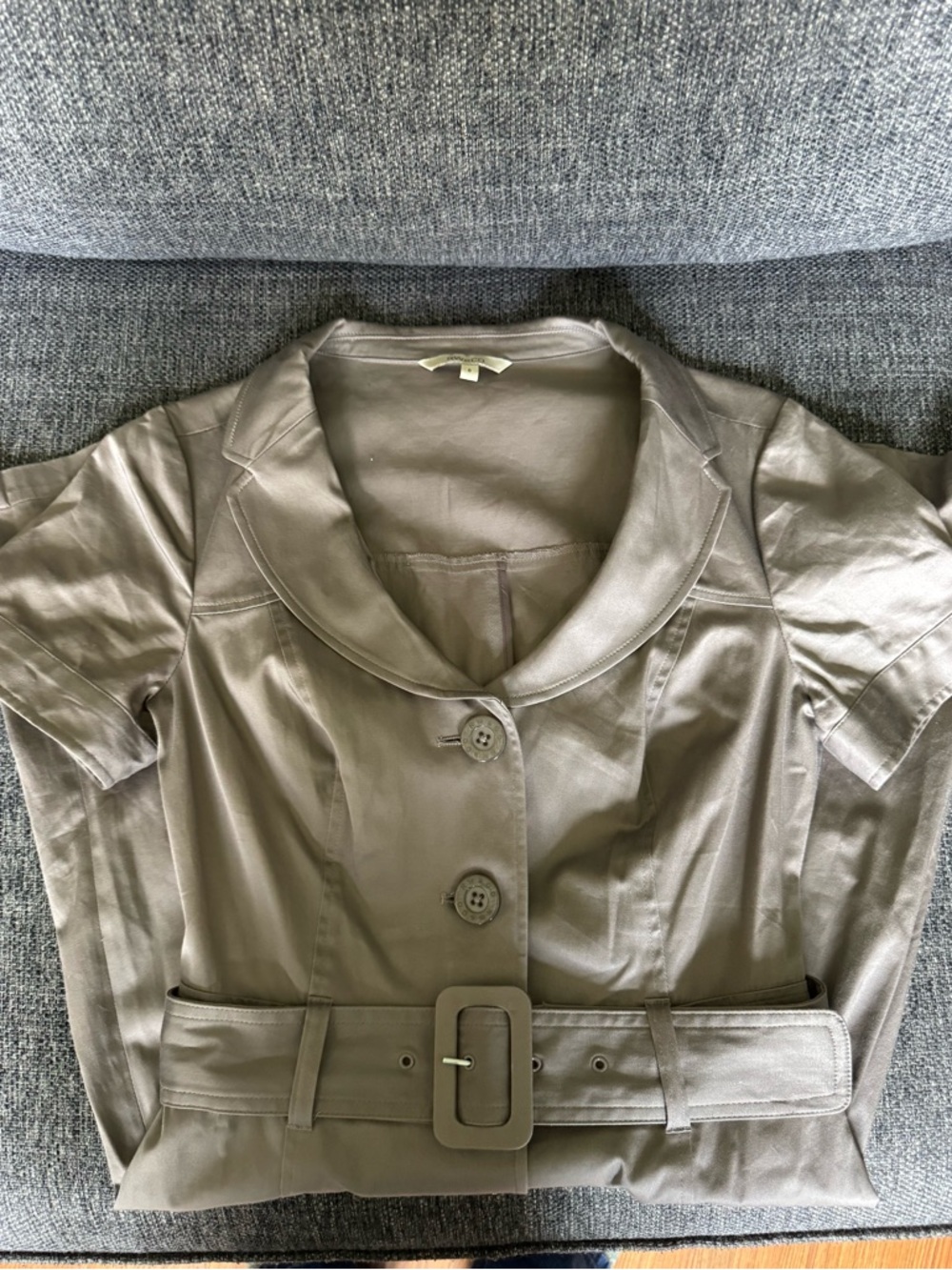 Belted Short-Sleeve Shirt Mini Dress in Taupe - Picture 3 of 4